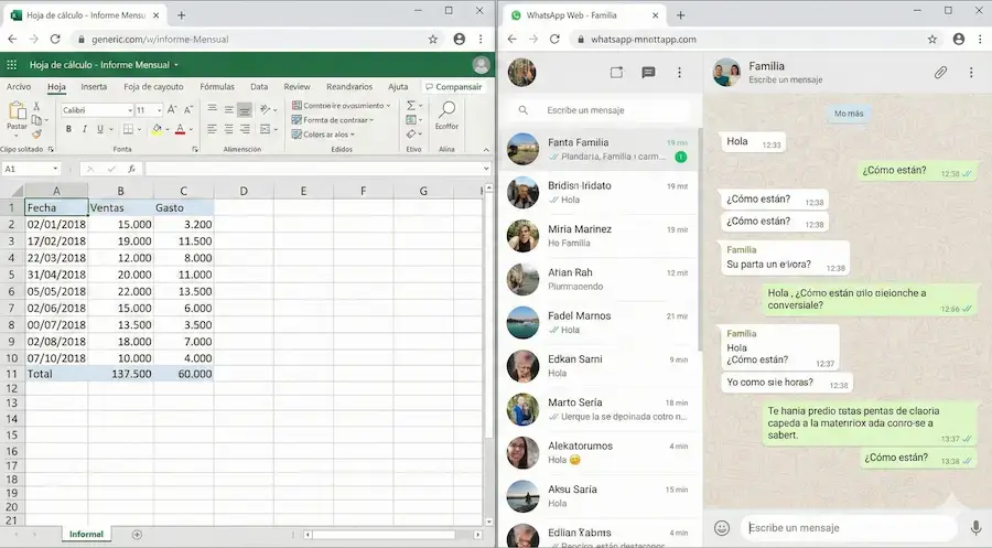 Chats y planillas con datos personales
